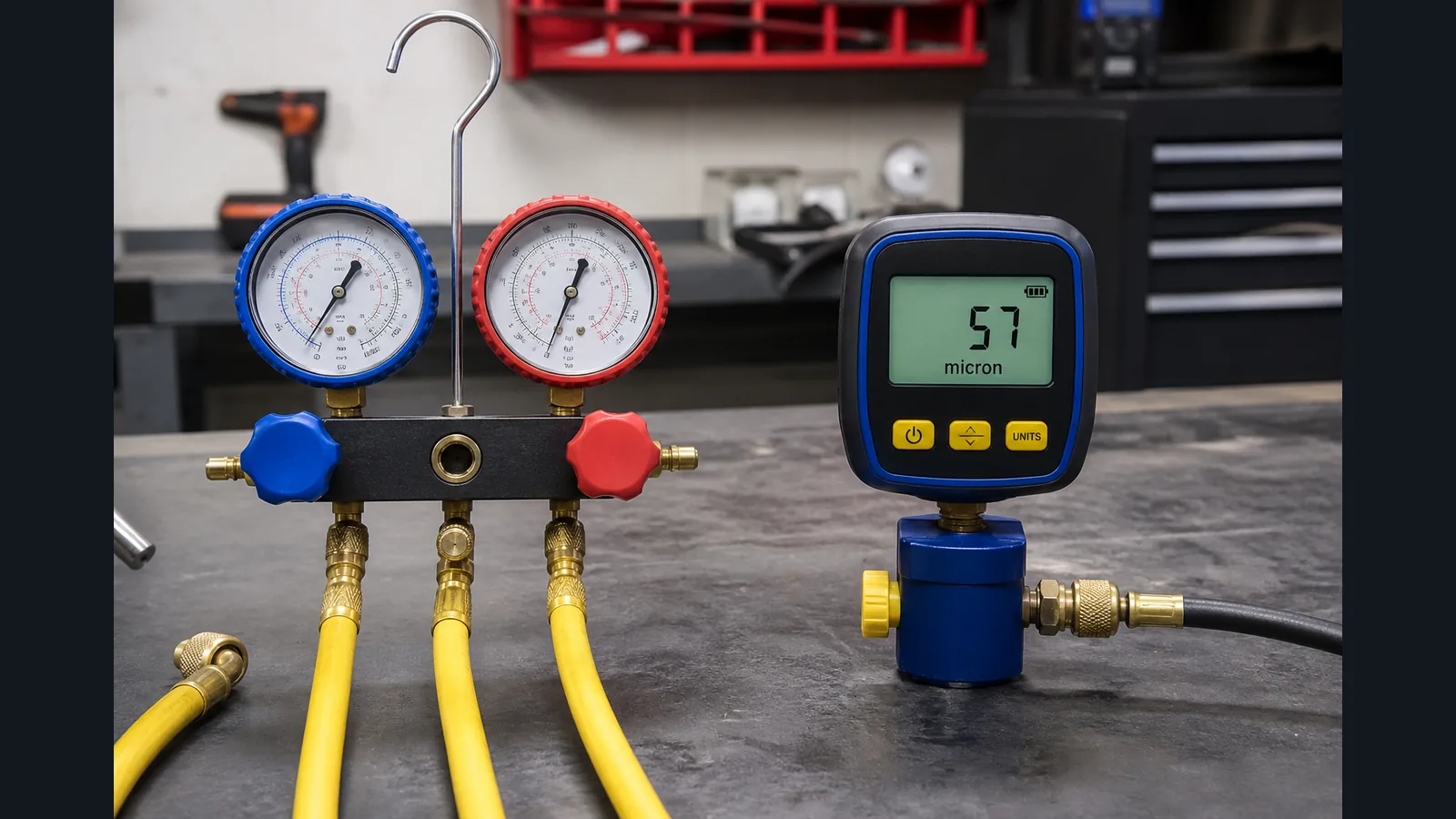 Comparison of manifold gauge versus digital micron gauge for HVAC vacuum measurement