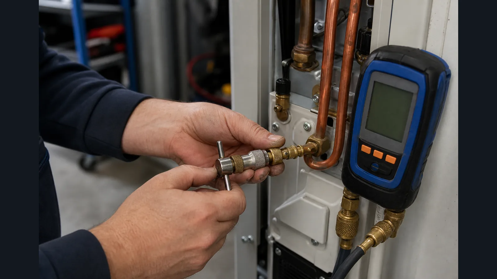 Correct HVAC vacuum pump isolation setup for a decay test using a core removal tool